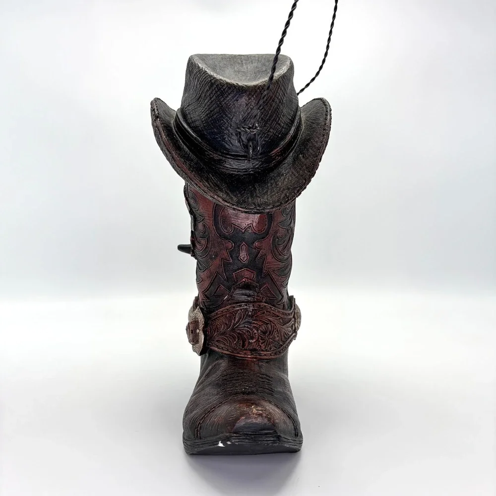 Western Cowboy Boot Birdhouse Resin Hanging Rustic Outdoor Garden Decor Hat Spur